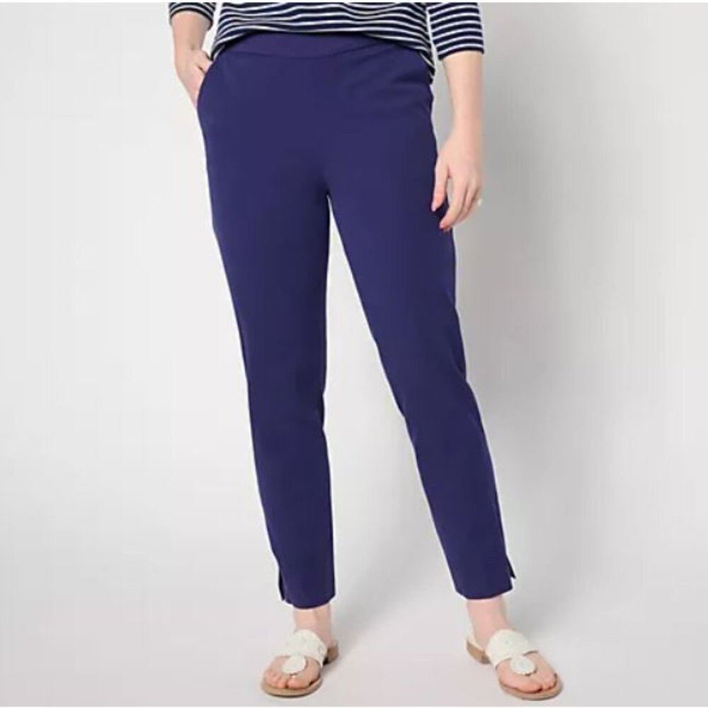Isaac Mizrahi Live! Petite 24/7 Stretch Icon Ankle Pants Cadet Navy Petite 10